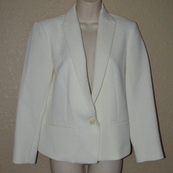 Sz 4 Theory White Texturedsingle Button Jacket Blazer - Picture 1 of 7